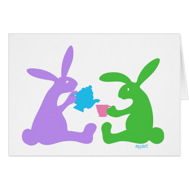 Tea for Two -  Rabbits Birthday Card (Front Horizontal)
