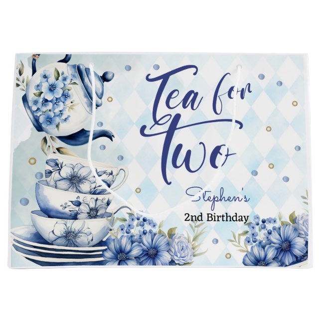 Tea for two, second birthday for kids large gift bag (Front)