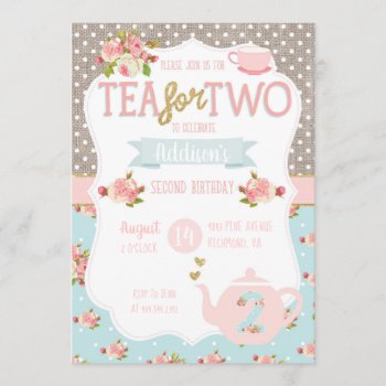 Tea For Two Second Birthday Invitation by bydandeliondesign at Zazzle
