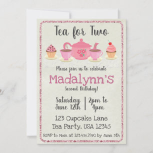 Tea for Two Second Birthday Invitation Cream