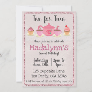 Tea for Two Second Birthday Pink Invitation