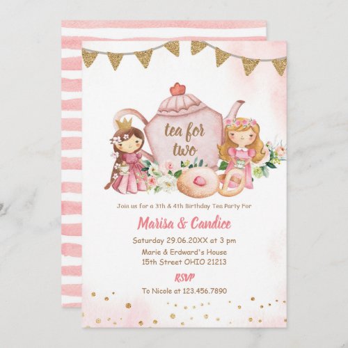 Tea for Two Sibling Combined Birthday Invitation