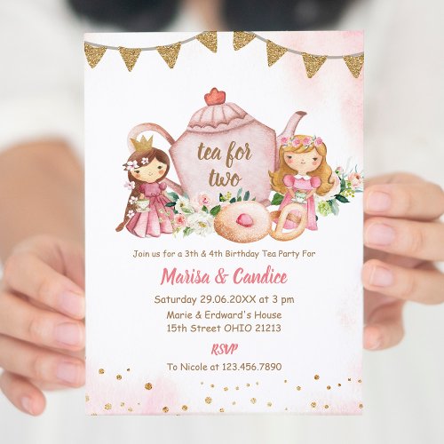 Tea for Two Sibling Combined Birthday Invitation