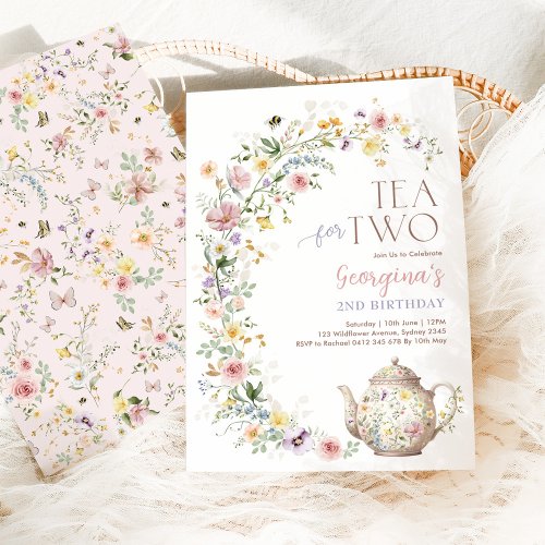 Tea for Two Spring Wildflower Birthday Tea Party Invitation