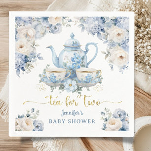 Tea for Two Tea Baby Shower Boy Gold Blue Floral Napkins