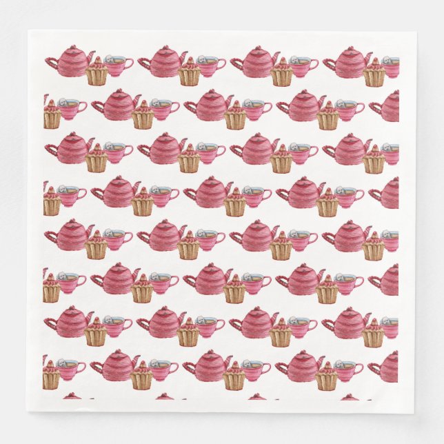 Tea For Two Tea Cup Trio Pattern Paper Dinner Napkins (Front)