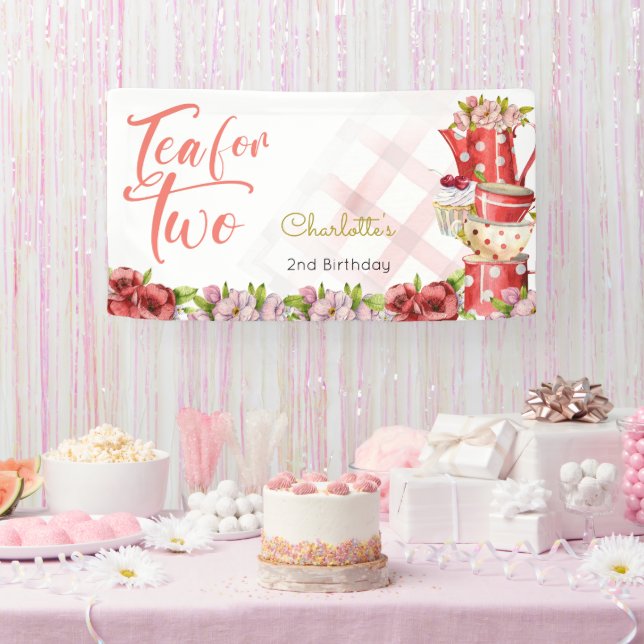 Tea for two, tea flowery birthday banner (Party)
