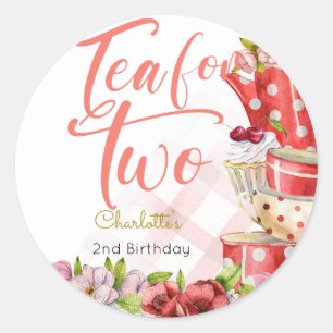 Tea for two, tea flowery birthday classic round sticker