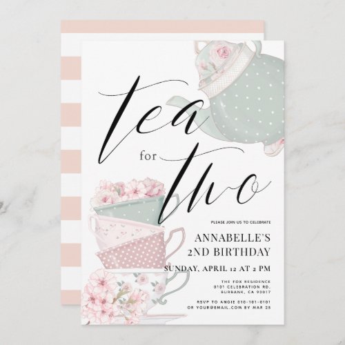 Tea for Two Tea Party 2nd Birthday Invitation