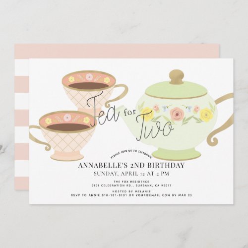 Tea for Two Tea Party 2nd Birthday Invitation