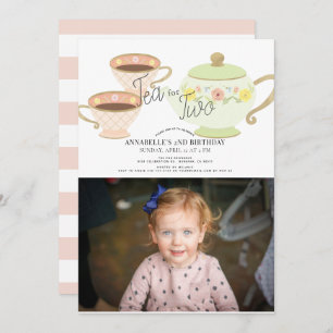 Tea for Two Tea Party 2nd Birthday Photo Invitation