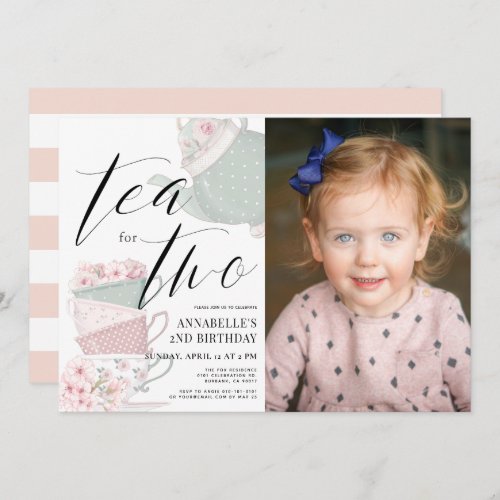 Tea for Two Tea Party 2nd Birthday Photo Invitation