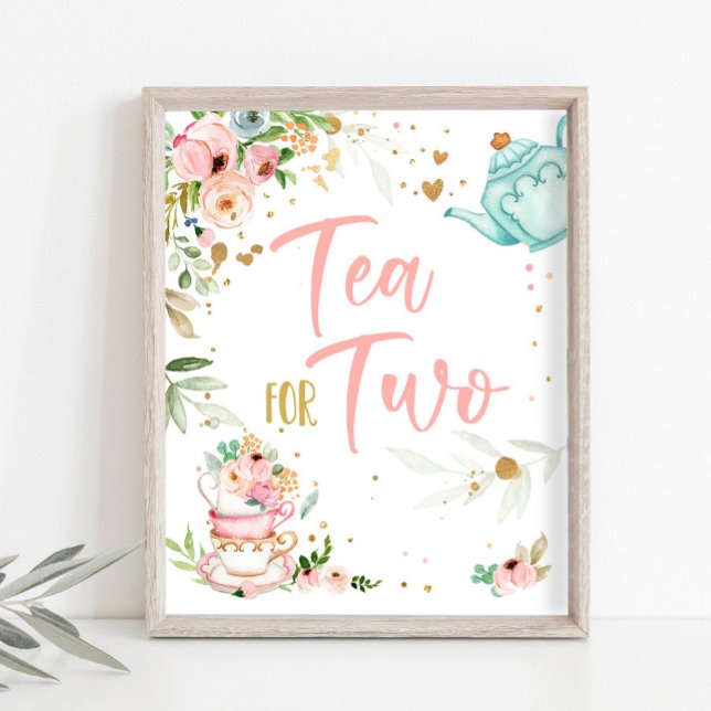 Tea for Two Tea Party Girl 2nd Second Birthday Poster (Creator Uploaded)