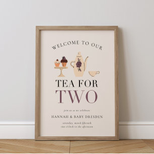Tea for Two   Tea Party Purple Baby Shower Poster