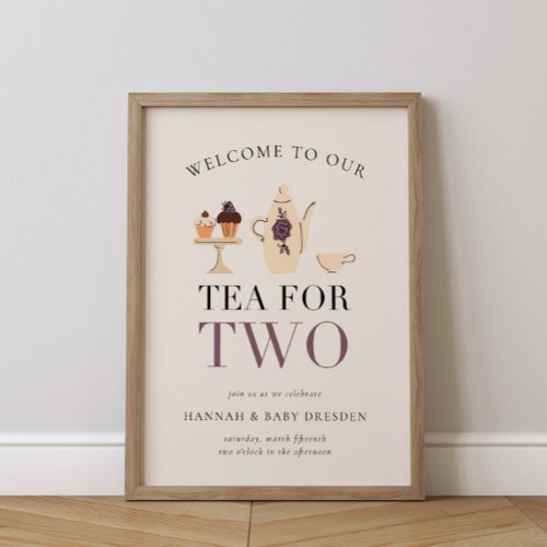 Tea for Two  Tea Party Purple Baby Shower Poster