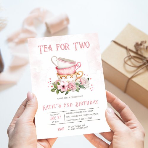 Tea For Two Teacups Theme Birthday Invitation