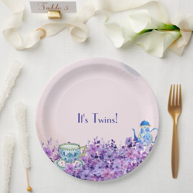 Tea for Two Twins Baby Shower Paper Plates (Wedding)