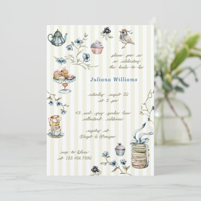 Tea Garden Floral Watercolor Bridal Shower Invitation (Standing Front)
