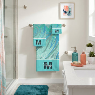 Tea glitter and marble personalized bath towel set