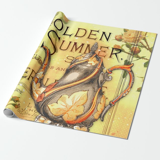 Tea Golden Summer Ephemera Decoupage  Wrapping Pap Paper (Unrolled)