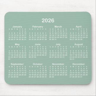 Tea Green and White Calendar Mouse Pad
