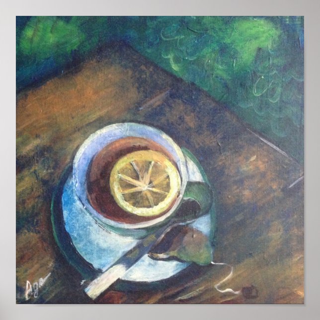 tea in a cup with lemon in the garden poster (Front)