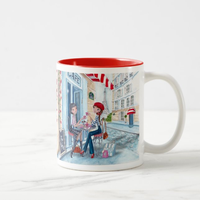 Tea in Paris Fashion Girls Cute - Two Tone Mug (Right)