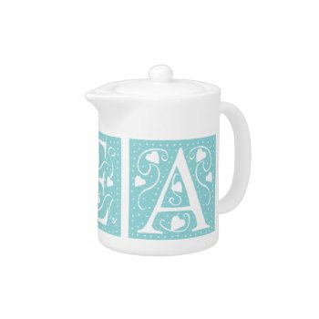 Tea In Turquoise Heart Letters Teapot by pmcustomgifts at Zazzle