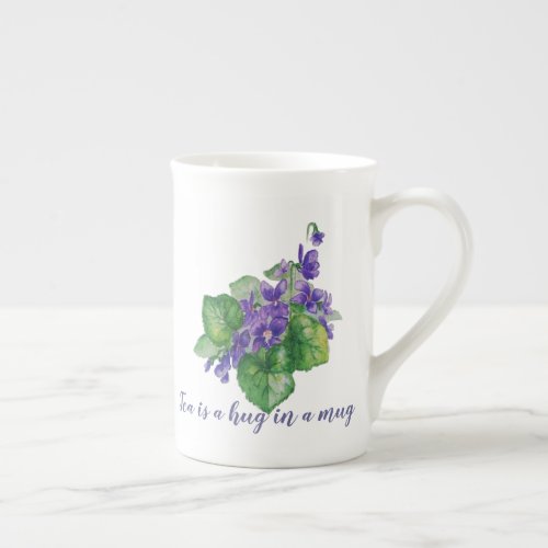 Tea is a hug in a mug Watercolor Violet Flower