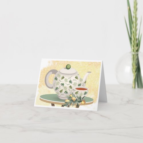 Tea Kettle and Tea Cup Blank Note Card