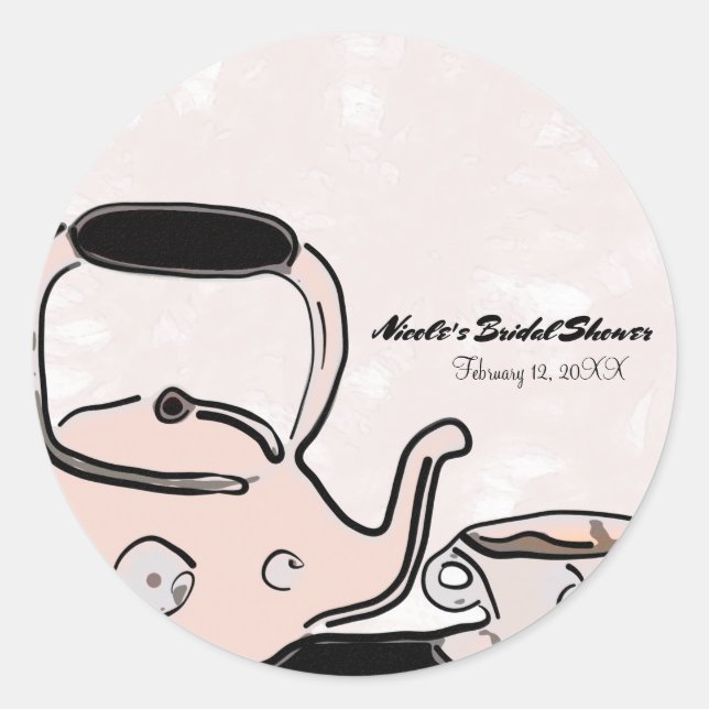 Tea Kettle Party Modern Chic Bridal Favor Classic Round Sticker (Front)