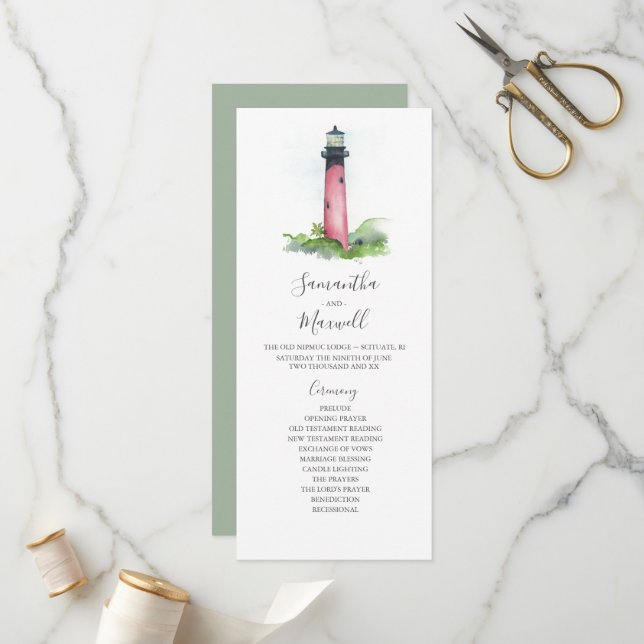 Tea Length Wedding Program Lighthouse (Front/Back In Situ)