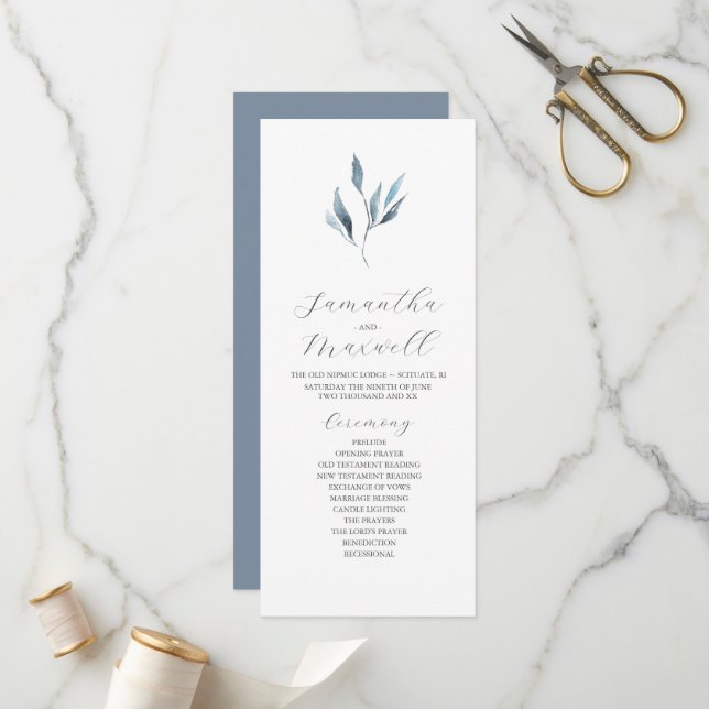 Tea Length Wedding Program Template Dusty Blue (Front/Back In Situ)