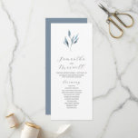 Tea Length Wedding Program Template Dusty Blue<br><div class="desc">This tea length wedding program template feature unique watercolor leaves in dusty blue. Use the template fields to add your order of service. The card reverses to a solid matching color. To see more wedding themes like this visit www.zazzle.com/dotellabelle Unique art and design by Victoria Grigaliunas of Do Tell A...</div>