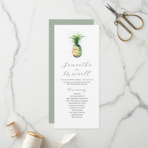 Tea Length Wedding Program Template Pineapple