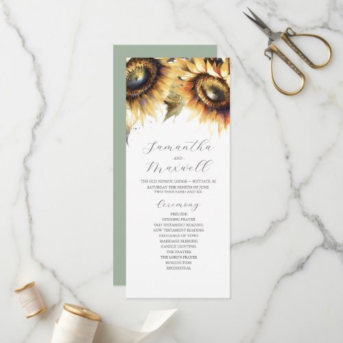 Tea Length Wedding Program Template Sunflower