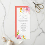 Tea Length Wedding Program Templates Floral<br><div class="desc">These tea length wedding program templates feature watercolor flowers in shades of pink and orange with lavender accents. Use the template fields to add your order of service. The card reverses to a solid complimentary color. A boho chic yet botanical choice for garden weddings with a wildflower theme. Unique art...</div>