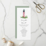 Tea Length Wedding Programs Lighthouse<br><div class="desc">These tea length wedding program templates feature a watercolor Jupiter, Florida lighthouse in shades of red. Use the template fields to add your order of service. The card reverses to a solid complimentary color. A coastal choice for nautical and beach weddings. To see more wedding themes like this visit www.zazzle.com/dotellabelle...</div>