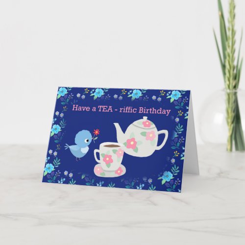 Tea lover Cute food pun retro look happy birthday Card