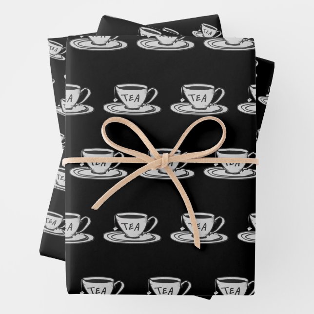 Tea Lover Drawing Minimalist Wrapping Paper Sheets (In situ)