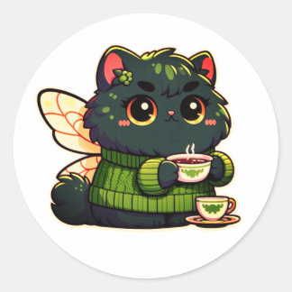 Tea lover fairy cat classic round sticker