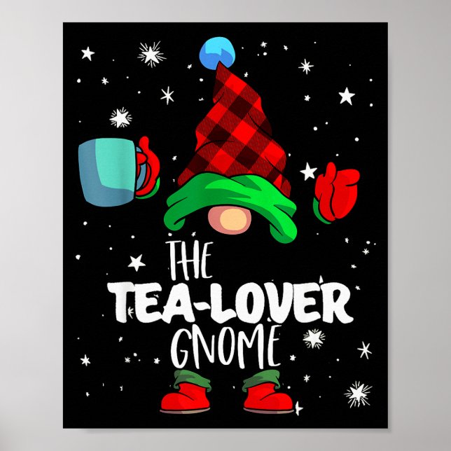 Tea Lover Gnome Red Buffalo Plaid Matching Family  Poster (Front)