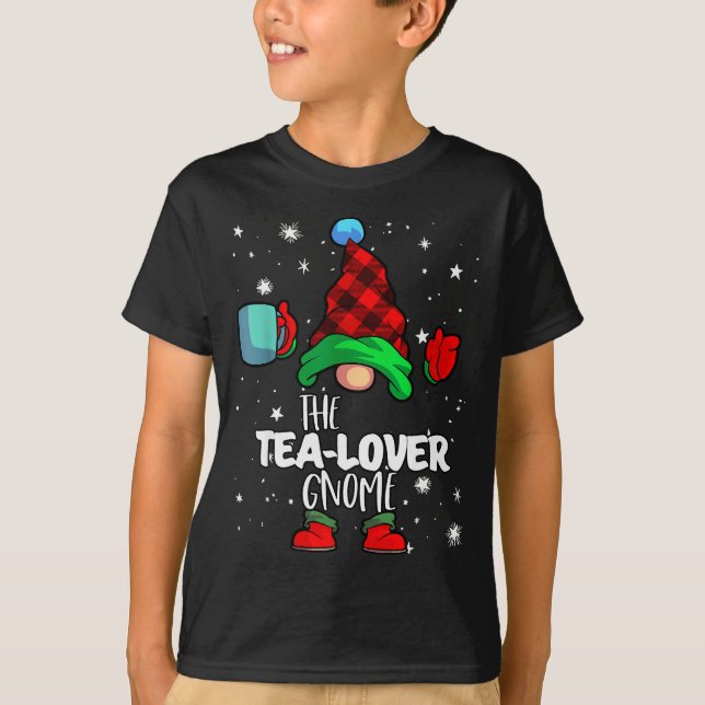 Tea Lover Gnome Red Buffalo Plaid Matching Family  T-Shirt (Front)