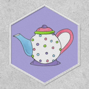 Tea Lover Polka Dot Pastel Teapot Tea Pot Print Patch