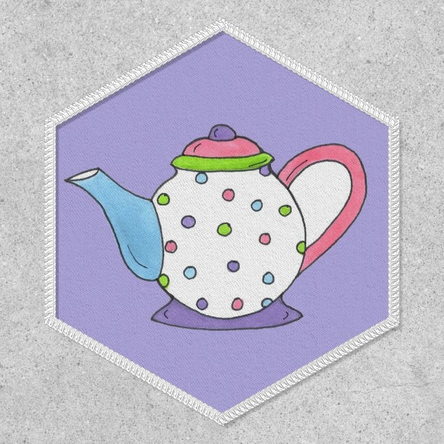 Tea Lover Polka Dot Pastel Teapot Tea Pot Print Patch (Front)