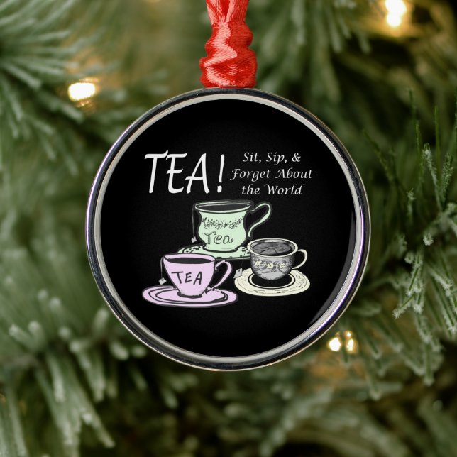 Tea Lover Positivity Quote - Sit Sip Forget Metal Ornament (Tree)