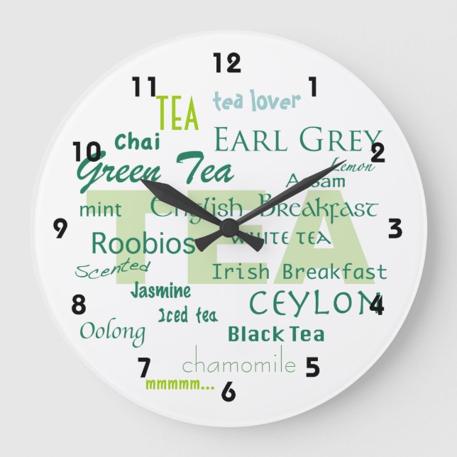 Tea Lover-Shades of Green Word Cloud Large Clock (Front)