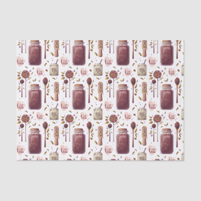 Tea Lovers' Collage - Tea Jars and Herbs  Tissue Paper (Front)