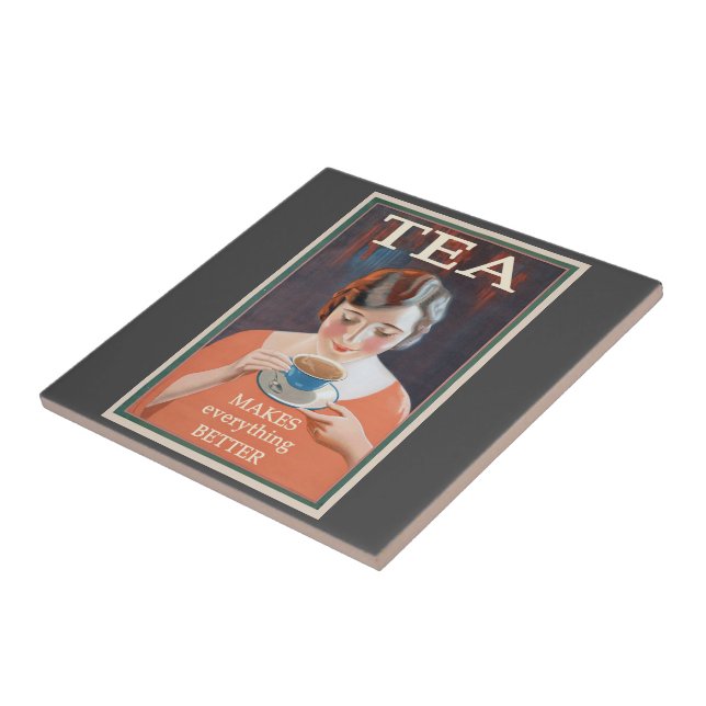 Tea Makes Everything Better Vintage  Ceramic Tile (Side)