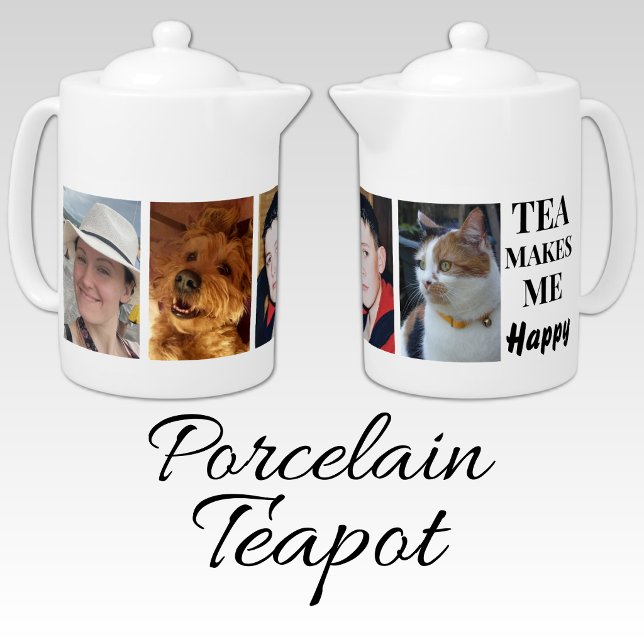 Tea makes me happy 4 photo white black teapot (Creator Uploaded)